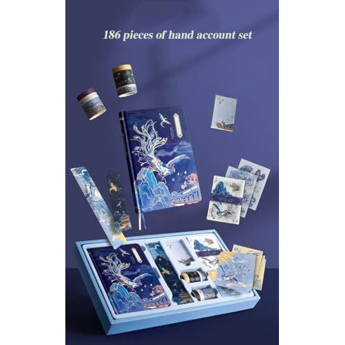 Vibe Vista Vintage Aesthetic Scrapbook Kit, 346 Pcs, A6 Grid Notebook, Washi, Envelopes, Scrapbook Papers, Folding Labels, Background Papers, Photo Frames, Calendar Stickers, Stickers (Blue Birds)