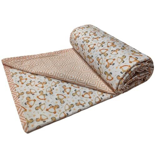 Trance Home Linen 150 Gsm Pure Cotton Reversible Dohar Single Bed Size | Ac Blanket Comforter | Soft Light-Weight Bed Blanket (56 X 88 Inch, Orange Horses, Pack Of 1), 200 Tc Summer Collection