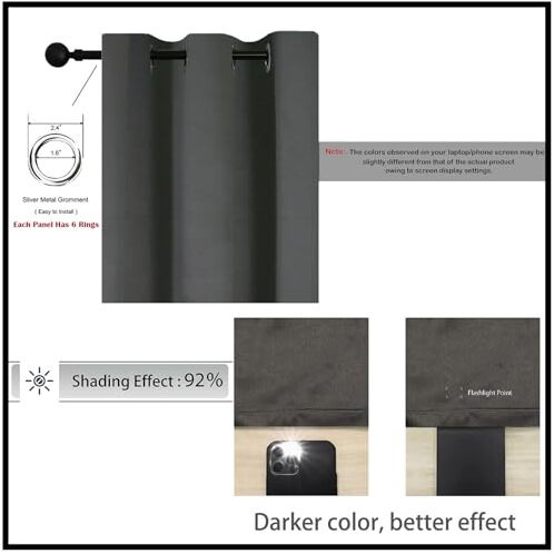 Homemonde Room Darkening Curtain For Window 6 Feet Pack Of 1 - Heavy Polyester 92% Blackout Thick Curtains, Room Privacy And Thermal Insulation - (Grey - 72 Inches)