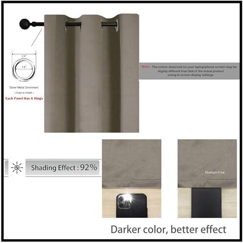 Homemonde Room Darkening Curtain For Window 6 Feet Pack Of 2 - Heavy Polyester 75% Blackout Thick Curtains, Room Privacy And Thermal Insulation - (Urban Ash - 72 Inches)