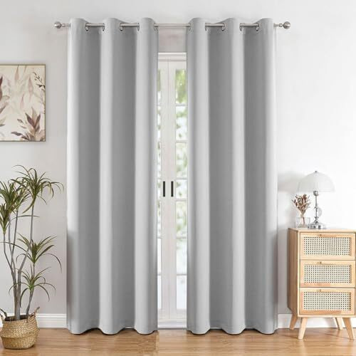 Homemonde Room Darkening Curtain For Long Door 10 Feet Pack Of 2 - Heavy Polyester 63% Blackout Thick Curtains, Room Privacy And Thermal Insulation - (Greyish White - 120 Inches)