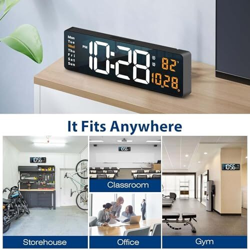 Cbk Digital Alarm Wall Clock Table Clock 16.2 Inch Large Led Display Digital Clock With Remote Control/Automatic Brightness Dimmer With Date Week Temperature (Font Colors May Vary)