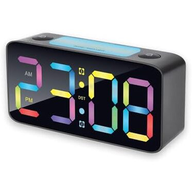 Cbk Digital Alarm Clock Table Clock 7 Inches 15 Rgb Color Display| 7 Color Night Light 4 Level Dimmer | Usb Ports| Super Loud Alarm For Heavy Sleepers (Rgb Colour)