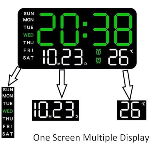Cbk Digital Alarm Wall Clock Table Clock 9-Inch Large Led Display, Adjustable Brightness, 12/24 Hour, Date & Temperature Display, For Home, Office, Bedroom, Living Room