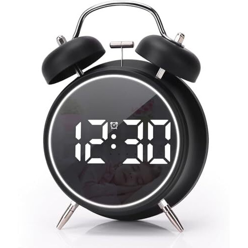 Cbk Honeytime Digital Alarm Clock, 4.5 Inch Twin Bell Intelligent Led Alarm Clock, Silent Metal Clock With Night Light, Bedside Loud Alarm Clock For Adults Kids Teenager (Big Black)