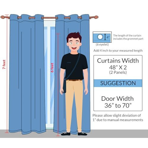 Homemonde Heavy Blackout Curtains Door 7 Feet - Thermal Insulated, 90% Room Darkening Curtain, Set Of 2, Blue - 84 Inches