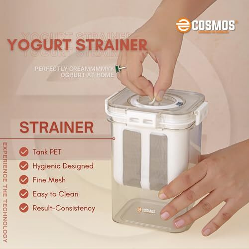 E-Cosmos Greek Yogurt & Hung Curd - 1100Ml Fine Mesh Strainer With Lid | Multifunctional Yogurt Filter | Curd Maker For Home | Perfect For Homemade Yogurt, Curd, Cheese Maker (Greek Yogurt Maker)