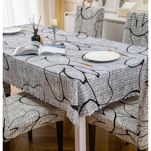 House Of Quirk Dining Table Cover Waterproof For Kitchen Dining, Polyester Table Cloth Dust And Oil Repellent, Kitchen Dcor (140X180Cm, Grey Bloom, 1 Table Cover + 4 Chair Cover), Rectangular