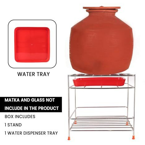 Zepdos Stainless Steel Matka Stand For Water Pot With Free Tray, Pot Stand, Dispenser Stand, Water Jar Holder, Matka Stand For Kitchen (19 X 20 X 20 Cm) (Pack Of 1)