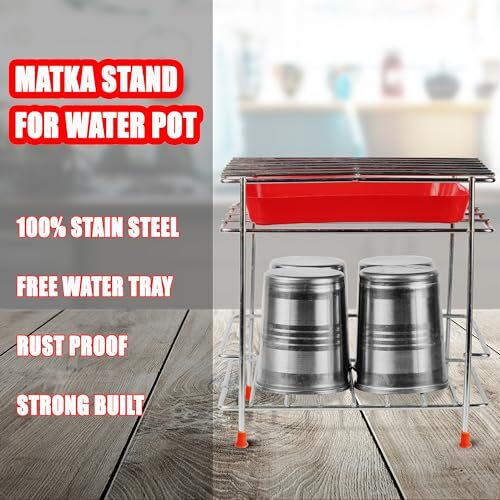 Zepdos Stainless Steel Matka Stand For Water Pot With Free Tray, Pot Stand, Dispenser Stand, Water Jar Holder, Matka Stand For Kitchen (19 X 20 X 20 Cm) (Pack Of 1)