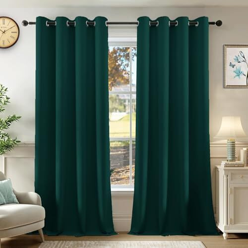 Homemonde Room Darkening Curtain For Window 6 Feet Pack Of 2 - Heavy Polyester 75% Blackout Thick Curtains, Room Privacy And Thermal Insulation - (Deep Forest - 72 Inches)
