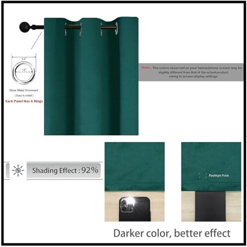 Homemonde Room Darkening Curtain For Window 6 Feet Pack Of 2 - Heavy Polyester 75% Blackout Thick Curtains, Room Privacy And Thermal Insulation - (Deep Forest - 72 Inches)