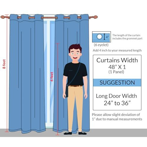 Homemonde Door Curtains 8 Feet Single Pcs Solid 92% Blackout Decorative For Living Room, Bedroom, Office 1 Piece Curtain