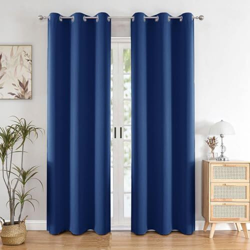 Homemonde Room Darkening Curtain For Long Door 10 Feet Pack Of 2 - Heavy Polyester 95% Blackout Thick Curtains, Room Privacy And Thermal Insulation - (Navy Blue - 120 Inches)