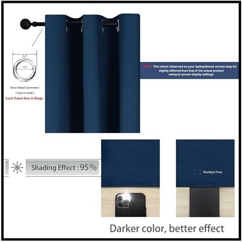 Homemonde Room Darkening Curtain For Long Door 10 Feet Pack Of 2 - Heavy Polyester 95% Blackout Thick Curtains, Room Privacy And Thermal Insulation - (Navy Blue - 120 Inches)
