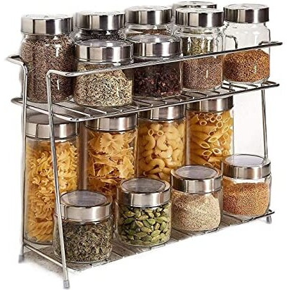 Zepdos Stainless Steel Spice Rack For Kitchen With V Shape Cup Stand For Dinning Table, Stands And Racks, 2 Tier Kitchen Rack, 12 Cup Holder Stand For Kitchen, Multipurpose Storage Rack (Pack Of 2)