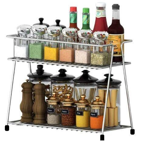 Zepdos Stainless Steel Spice Rack For Kitchen With V Shape Cup Stand For Dinning Table, Stands And Racks, 2 Tier Kitchen Rack, 12 Cup Holder Stand For Kitchen, Multipurpose Storage Rack (Pack Of 2)