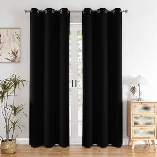 Homemonde Room Darkening Curtain For Long Door 10 Feet Pack Of 2 - Heavy Polyester 98% Blackout Thick Curtains, Room Privacy And Thermal Insulation - (Black - 120 Inches)