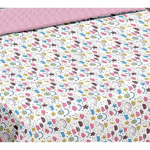 Trance Home Linen Pure Cotton Reversible 200 Tc Dohar Toddler Size | Ac Quilt For Babies | Infants - New Born Blanket | Soft Light-Weight Bed Blanket 0-4 Years Kids(140Cm X 100Cm, Summer Dreams Pink)