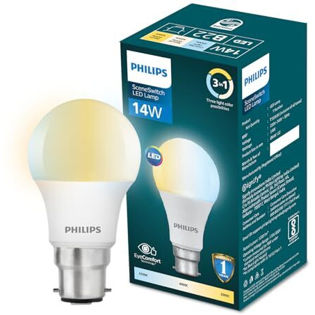 Philips 14 W Led Bulb|3 Colours In 1 Led Bulb|Scene Switch Bulb For Home & Decoration|Colour  Tunable White, Pack Of 1, B22D
