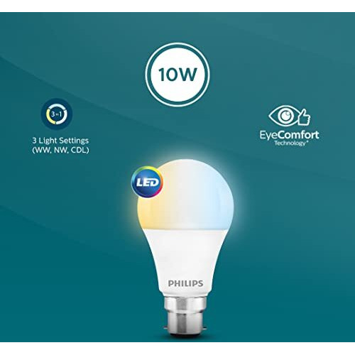 Philips 10-Watt Led Bulb | 3 Colors In 1 Led Bulb | Scene Switch Bulb For Home & Decoration | Color Tunable White, Pack Of 12