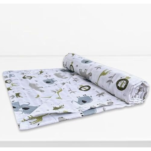 Trance Home Linen 100% Cotton Reversible Dohar Single Bed Size | Ac Blanket Comforter | Soft Light-Weight Bed Blanket Quilt (56 X 88 Inch, Green Girafee, Pack Of 1) 200Tc Summer Collection
