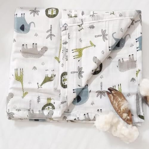 Trance Home Linen 100% Cotton Reversible Dohar Single Bed Size | Ac Blanket Comforter | Soft Light-Weight Bed Blanket Quilt (56 X 88 Inch, Green Girafee, Pack Of 1) 200Tc Summer Collection