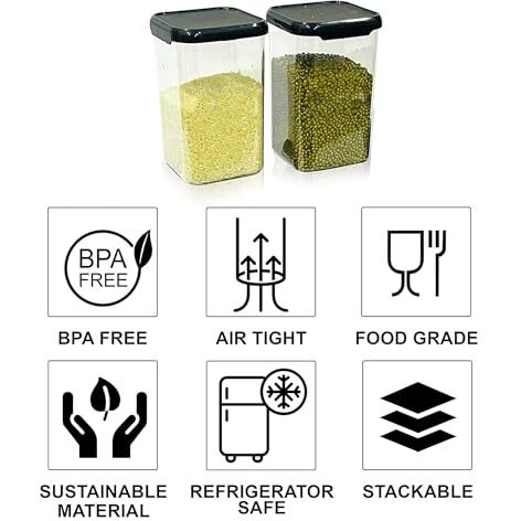 Volturi Air Tight Kitchen Containers Set Of 6, Kitchen Storage Box For Pulses, Cereals, Grains, Dry Fruits, Pantry Organization, Kitchen Accessories Items For Home, Food Grade (1200 Ml, Transparent)