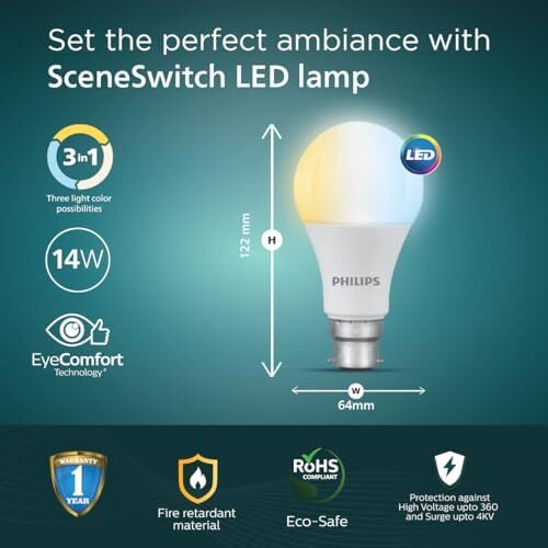 Philips 14-Watt Led Bulb | 3 Colours In 1 Led Bulb | Scene Switch Bulb For Home & Decoration | Colour  Tunable White, Pack Of 2