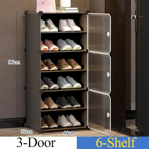 Aysis 6 Shelf Diy Shoe Rack Box Organizer ^ Multi-Purpose Plastic Shoe Rack For Home, Pp Plastic Home Shoe Rack With Door For Entryway, Chappal Slipper Shoe Standgrey, 6-Shelf-3-Door