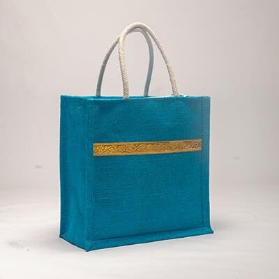 Soman Jute Ecofriendly Return Gift Bags With Zip Hot Blue Pack Of 10 Bags