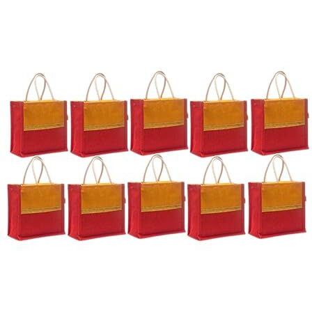 Soman Jute Ecofriendly Return Gift Bags With Zip Golden Yellow Red Combo Pack Of 10 Bags