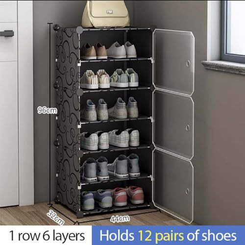 Aysis 6 Shelf Diy Shoe Rack Box Organizer ^ Multi-Purpose Plastic Shoe Rack For Home, Pp Plastic Home Shoe Rack With Door For Entryway, Chappal Slipper Shoe Standblack, 6-Shelf-3-Door