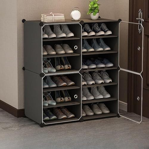 Aysis 12 Shelf Diy Shoe Rack Box Organizer ^ Multi-Purpose Plastic Shoe Rack For Home, Pp Plastic Home Shoe Rack With Door For Entryway, Chappal Slipper Shoe Standgrey, 12-Shelf-4-Door