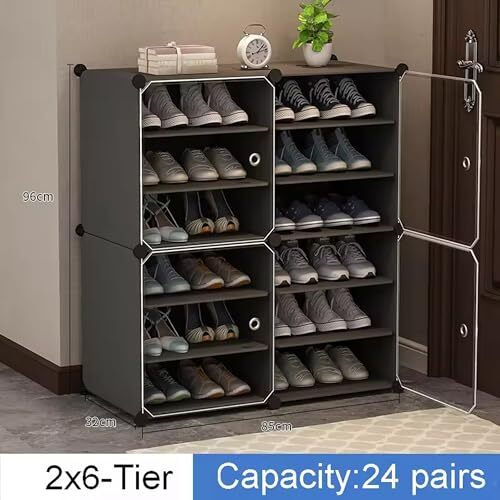 Aysis 12 Shelf Diy Shoe Rack Box Organizer ^ Multi-Purpose Plastic Shoe Rack For Home, Pp Plastic Home Shoe Rack With Door For Entryway, Chappal Slipper Shoe Standgrey, 12-Shelf-4-Door