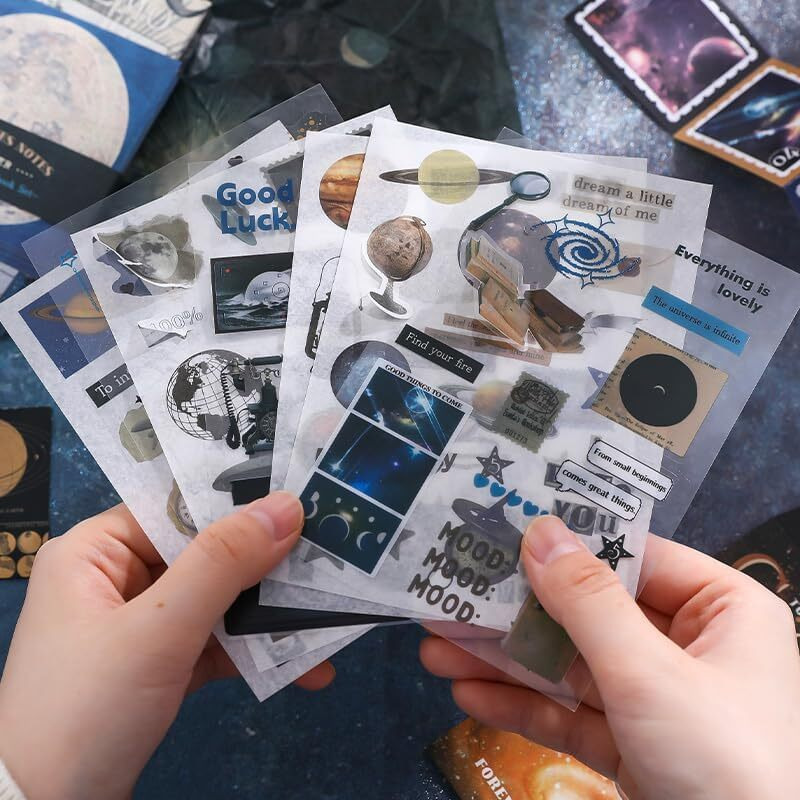 Vibevista Vintage Aesthetic Scrapbook Kit, 346 Pcs, A6 Grid Notebook, Washi , Envelopes, Scrapbook Papers, Folding Labels, Background Papers, Photo Frames, Calendar Stickers, Stickers (Black Space Comos)