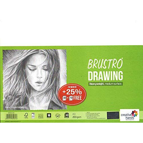 Brustro Drawing Paper 200 Gsm A3 Jumbo Pack (Pack Of 40+10 Free Sheets)