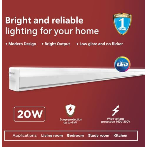 Philips 20W Ujjwal Led Batten, Led Tubelight For Home, Cool Day Light, Pack Of 3