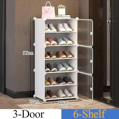 Aysis 6 Shelf Diy Shoe Rack Box Organizer ^ Multi-Purpose Plastic Shoe Rack For Home, Pp Plastic Home Shoe Rack With Door For Entryway, Chappal Slipper Shoe Standwhite, 6-Shelf-3-Door