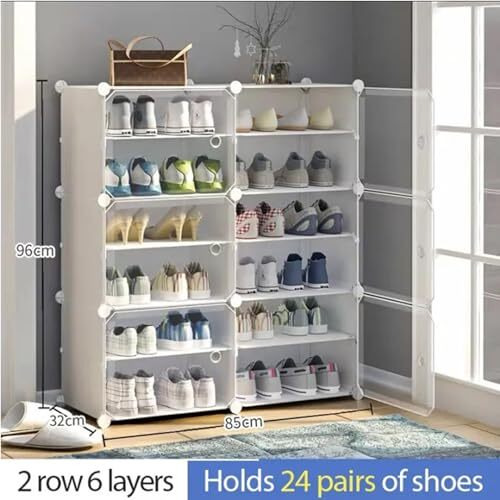 Aysis 12 Shelf Diy Shoe Rack Box Organizer ^ Multi-Purpose Plastic Shoe Rack For Home, Pp Plastic Home Shoe Rack With Door For Entryway, Chappal Slipper Shoe Standwhite, 12-Shelf-6-Door