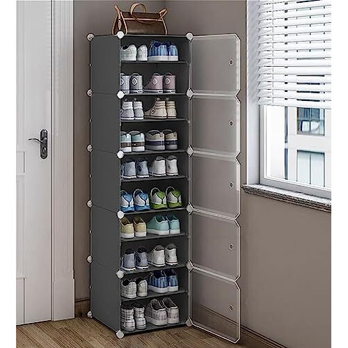 Aysis 10 Shelf Diy Shoe Rack Box Organizer ^ Multi-Purpose Plastic Shoe Rack For Home, Pp Plastic Home Shoe Rack With Door For Entryway, Chappal Slipper Shoe Standgrey, 10-Shelf-5-Door