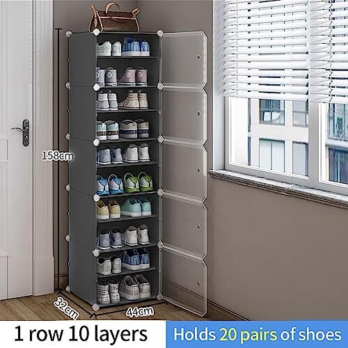 Aysis 10 Shelf Diy Shoe Rack Box Organizer ^ Multi-Purpose Plastic Shoe Rack For Home, Pp Plastic Home Shoe Rack With Door For Entryway, Chappal Slipper Shoe Standgrey, 10-Shelf-5-Door