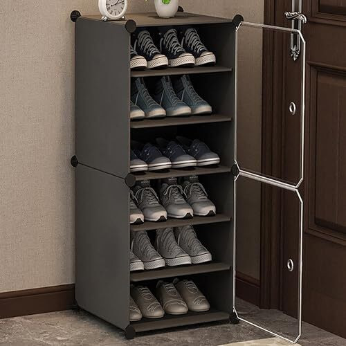 Aysis 6 Shelf Diy Shoe Rack Box Organizer ^ Multi-Purpose Plastic Shoe Rack For Home, Pp Plastic Home Shoe Rack With Door For Entryway, Chappal Slipper Shoe Standgrey, 6-Shelf-2-Door