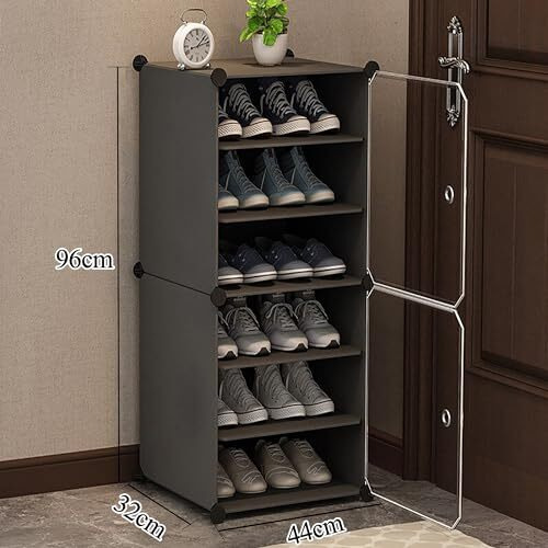Aysis 6 Shelf Diy Shoe Rack Box Organizer ^ Multi-Purpose Plastic Shoe Rack For Home, Pp Plastic Home Shoe Rack With Door For Entryway, Chappal Slipper Shoe Standgrey, 6-Shelf-2-Door