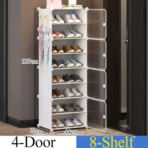 Aysis 7 Shelf Diy Shoe Rack Box Organizer ^ Multi-Purpose Plastic Shoe Rack For Home, Pp Plastic Home Shoe Rack With Door For Entryway, Chappal Slipper Shoe Standwhite, 7-Shelf-4-Door