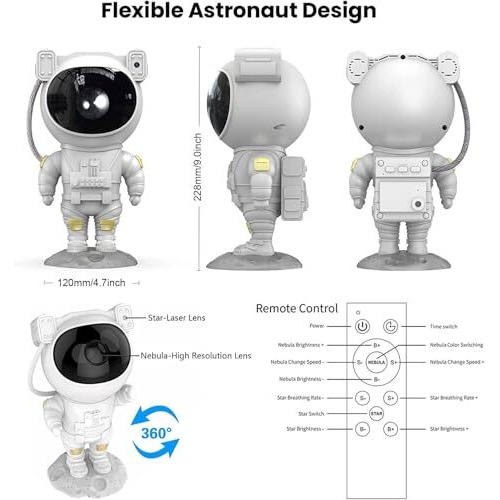 Docat Astronaut Projector Night Light With Remote Control, 360 Rotating Galaxy Nebula Star Light Projector With Timer & Adjustable Head, Astronaut Light Lamp For Bedroom, Home Decor (Astronaut Lamp)