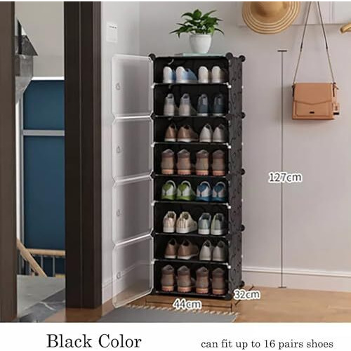 Aysis 7 Shelf Diy Shoe Rack Box Organizer ^ Multi-Purpose Plastic Shoe Rack For Home, Pp Plastic Home Shoe Rack With Door For Entryway, Chappal Slipper Shoe Standblack, 7-Shelf-4-Door