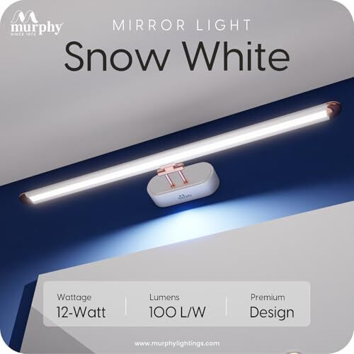 Murphy 12W 3-In-1 Color Chnaging White Finish Led Mirror Picture Wall Light,Bathroom Vanity Led Mirror Light With 2 Year Warranty (Cool White/Warm White/Natural White)-Pack Of 1