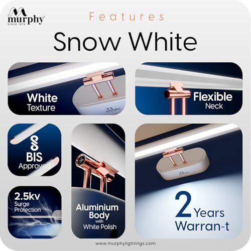 Murphy 12W 3-In-1 Color Chnaging White Finish Led Mirror Picture Wall Light,Bathroom Vanity Led Mirror Light With 2 Year Warranty (Cool White/Warm White/Natural White)-Pack Of 1