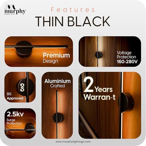 Murphy Led Wall Highlighter  Modern Aluminum Sconce, 3-In-1 Colour Changing Wall Light, Sleek Black Finish  Easy Install, 2-Year Warranty-Pack Of 2